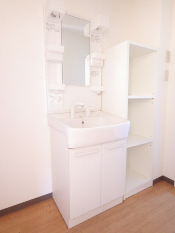 洗面所(棚はタオルや、お洗濯用品を入れるスペースとして使えます。)