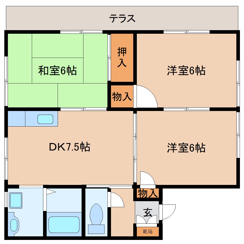 奈良県生駒市東旭ケ丘 ハイツ 1階の間取り図