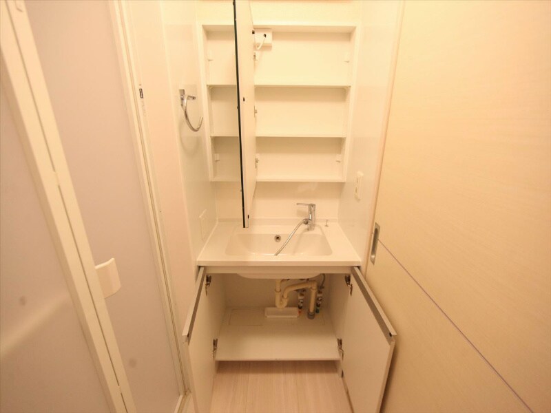物件内観写真3　(脱衣所　独立洗面台（シャンプードレッサー付）収納スペース有)