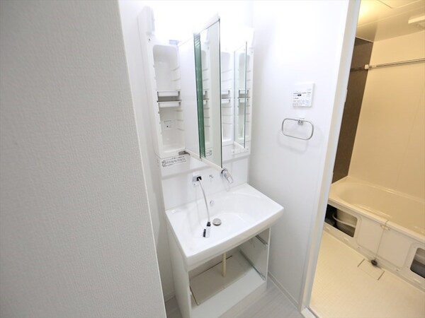 洗面所(脱衣所　独立洗面台（シャンプードレッサー付）収納スペース有)