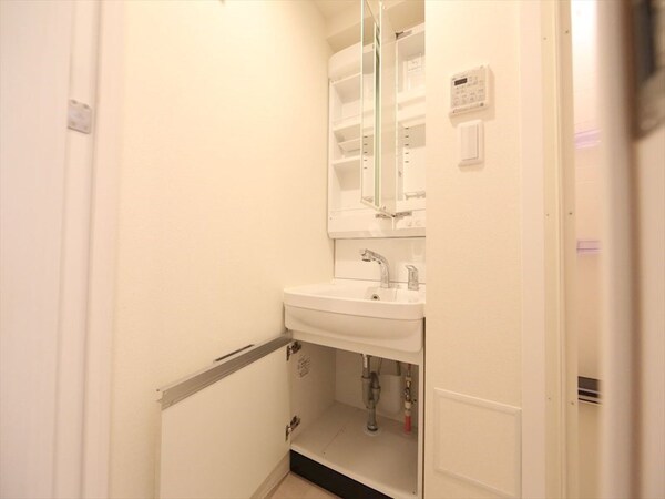 洗面所(脱衣所　独立洗面台（シャンプードレッサー付）収納スペース有)
