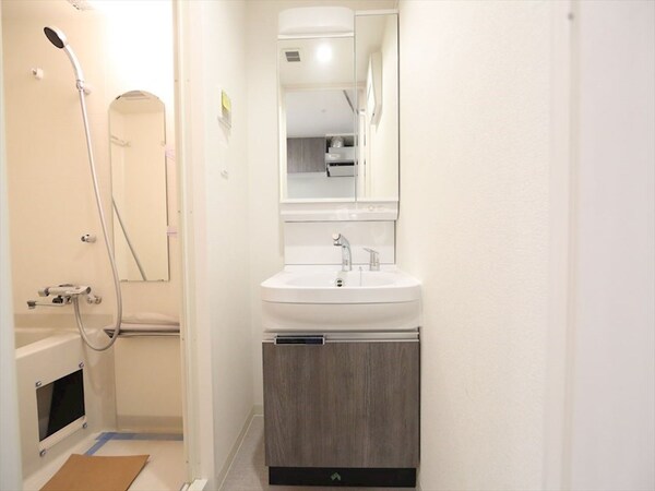 洗面所(脱衣所　独立洗面台（シャンプードレッサー付）収納スペース有)