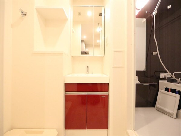 洗面所(脱衣所　独立洗面台（シャンプードレッサー付）収納スペース有)