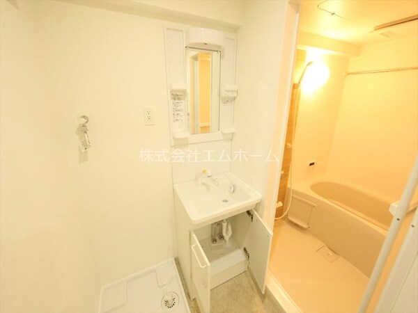 洗面所(脱衣所　独立洗面台（シャンプードレッサー付）収納スペース有)