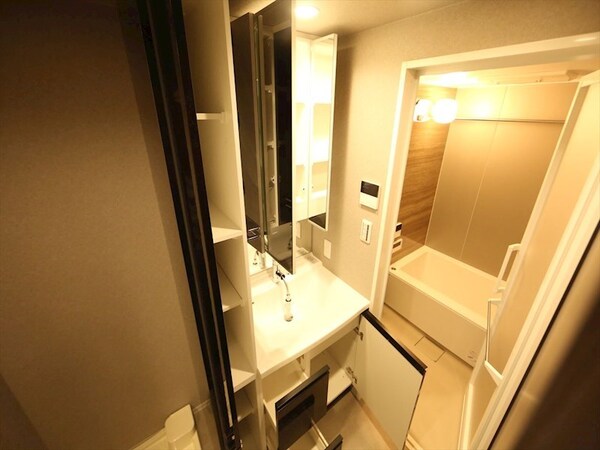 洗面所(脱衣所　独立洗面台（シャンプードレッサー付）収納スペース有)