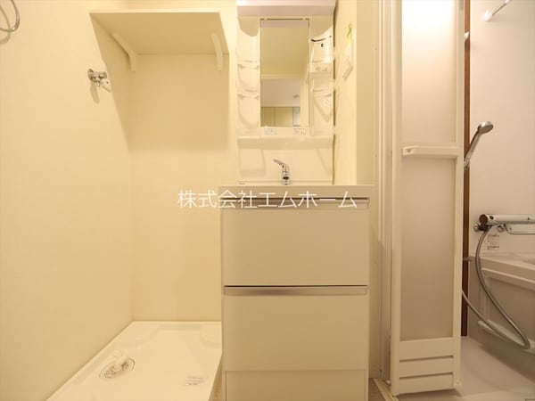 洗面所(脱衣所　独立洗面台（シャンプードレッサー付）収納スペース有)