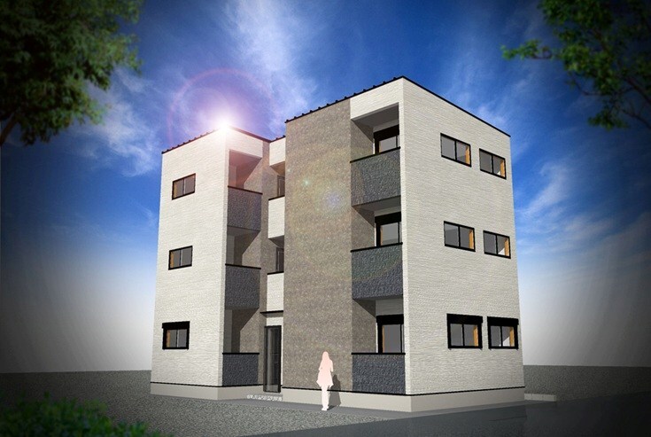 物件外観写真1　(外観パース　オートロック付　宅配ＢＯＸ有り)