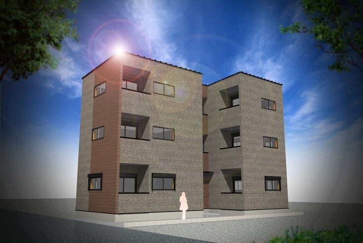 物件外観写真1　(外観パース　オートロック付　宅配ＢＯＸ有り)