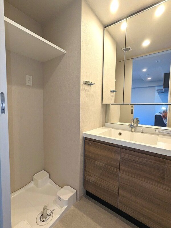 洗面・脱衣所(ハンドシャワー付き2面鏡付き独立洗面台です、排水口のお手入れ)