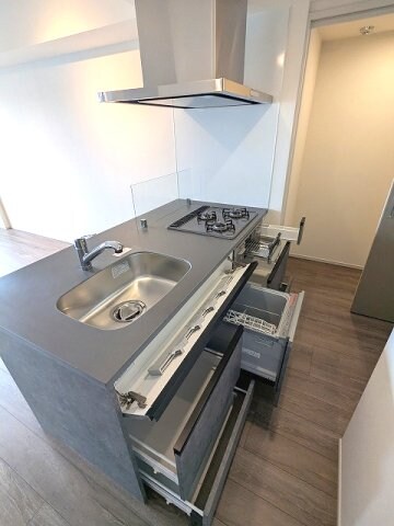 物件内観写真5　(食器洗浄乾燥機付き、食品庫付き、グリル付きガス3口システムカ)