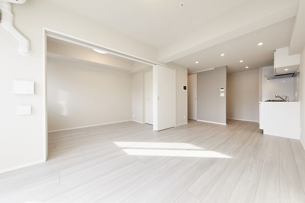 建物設備(リビングと4帖洋室、南向き、エアコンと照明付き)