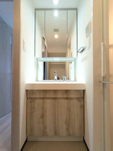 物件内観写真9　(三面鏡付、ハンドシャワー付独立洗面台です)