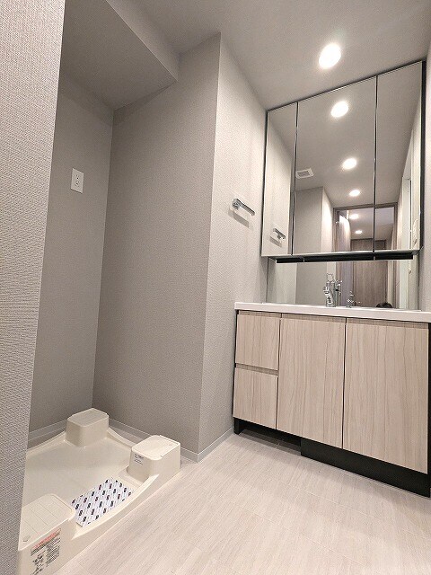 物件内観写真11　(三面鏡付、ハンドシャワー付独立洗面台、洗面台の下にヘルスメー)