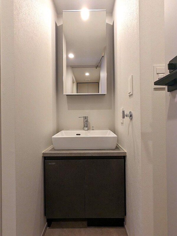 洗面・脱衣所(トイレと独立したハンドシャワー付き独立洗面台、洗面台の下にヘ)