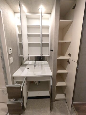 物件内観写真11　(三面鏡付・ハンドシャワー付独立洗面台)