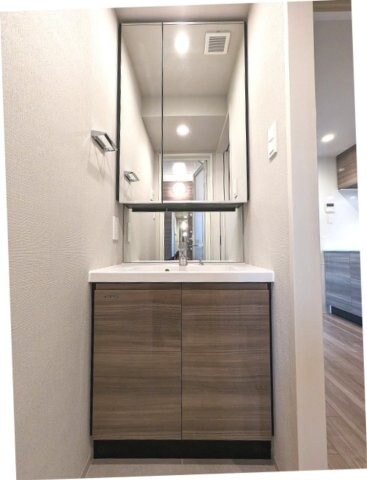 物件内観写真11　(トイレと独立した洗面室、2面鏡付き、ハンドシャワー付き洗面台)