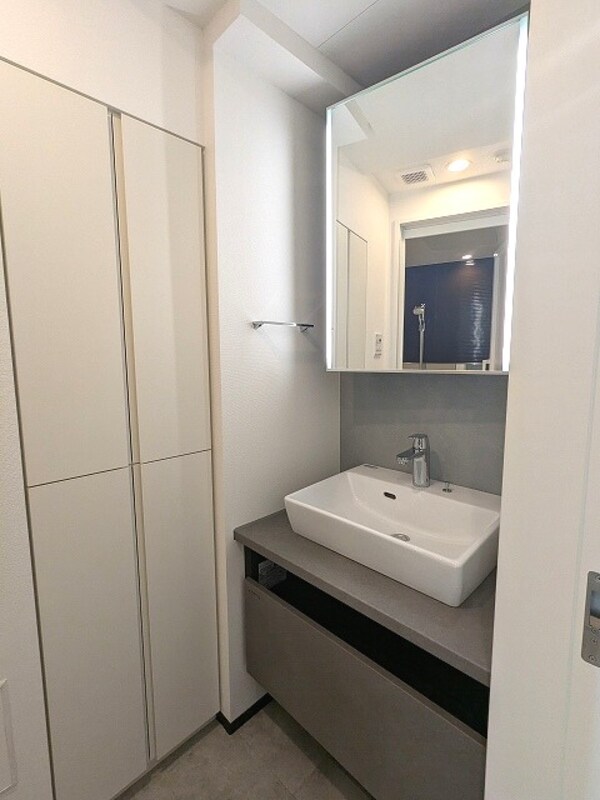 洗面・脱衣所(トイレと独立洗面室、洗面台の下にヘルスメーターストックありま)