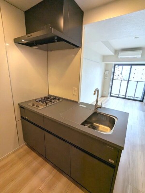 キッチン(ガス2口システムカウンターキッチン、料理しやすいシンクカバー)