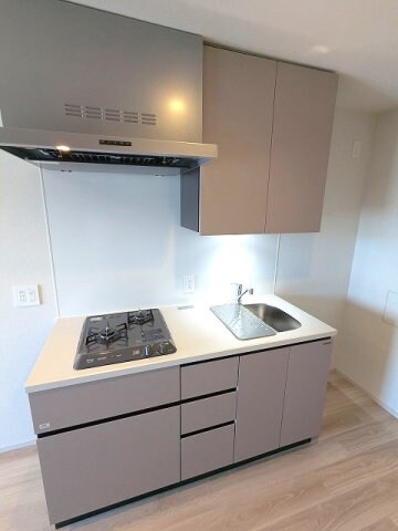 物件内観写真3　(ガス2口システムキッチン、料理しやすくシンクカバー付き、瀟洒)