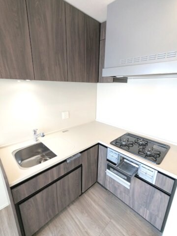 物件内観写真28　(グリル付ガス3口システムキッチン、シンクにプレート付で料理し)
