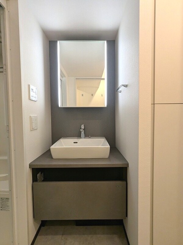 洗面・脱衣所(トイレと独立洗面室、洗面台の下にヘルスメーターストックありま)
