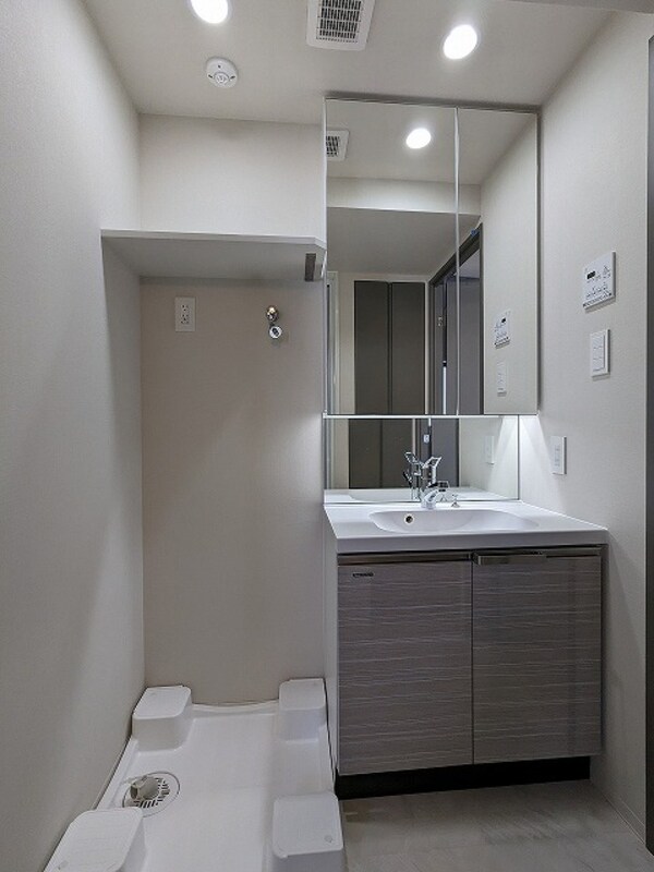 洗面・脱衣所(トイレと独立した洗面室、2面鏡付ハンドシャワー付洗面台、お手)