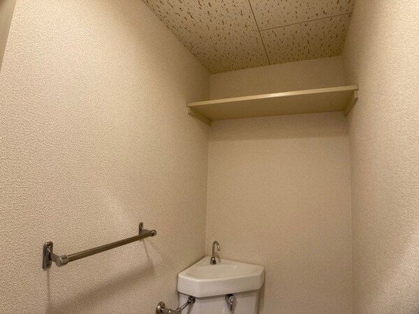 トイレの上に棚がありました。収納スペースです。