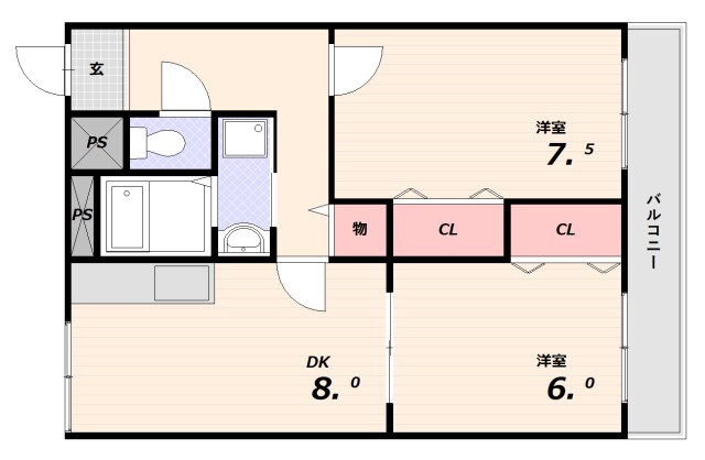 物件内観写真2　(2ＤＫタイプ　家賃56,000円)
