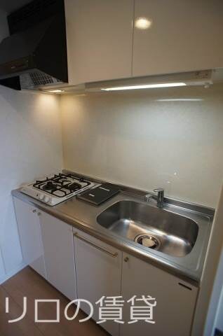 物件内観写真5　(広い流し、二口コンロ付きで嬉しい。)