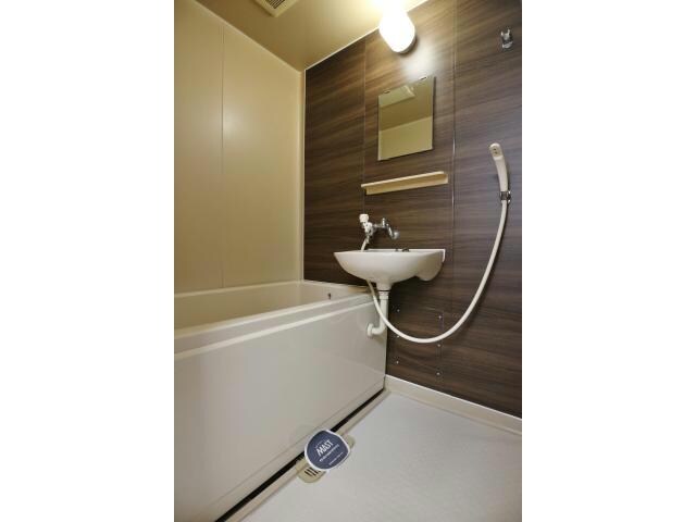 物件内観写真8　(木目調のパネルで浴室)