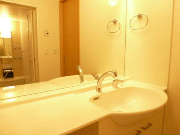物件内観写真5　(大きな鏡付の洗髪洗面台)