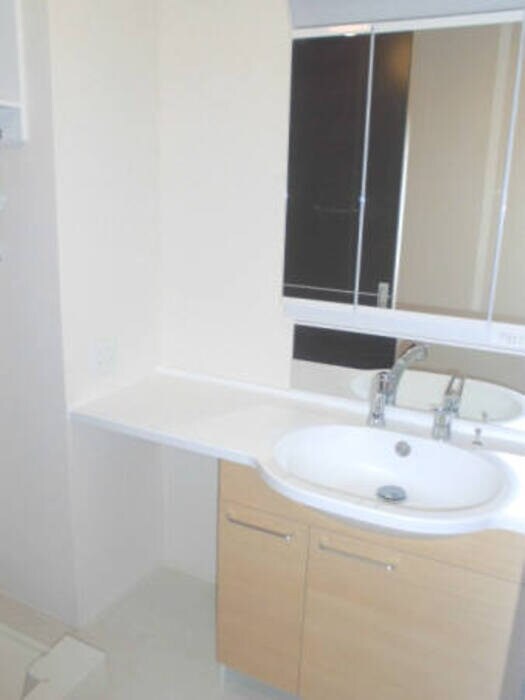 物件内観写真12　(三面鏡・整理棚付きカウンター洗面台)