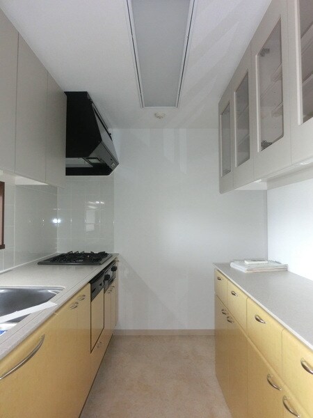 物件内観写真3　(３口ガスコンロ設置済み　背面に棚も備え付けております)