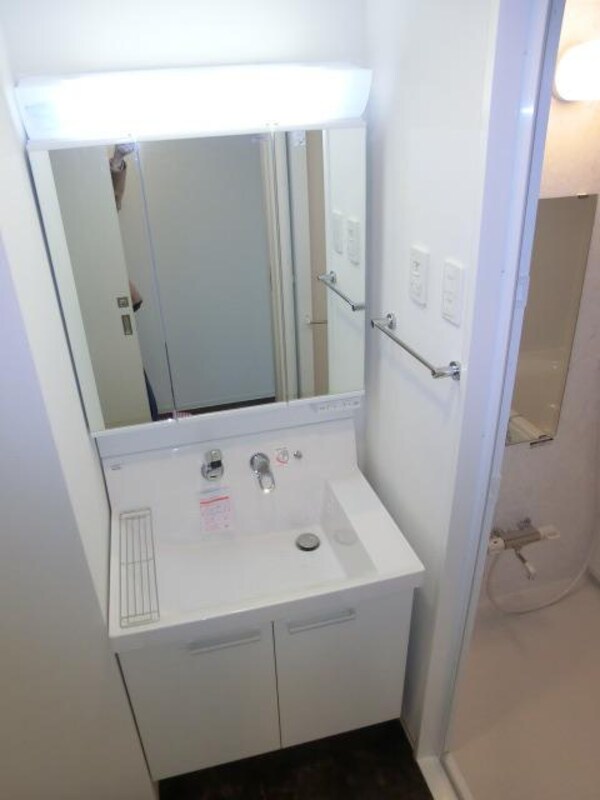 洗面(大きな鏡付きのオシャレな洗髪洗面化粧台)