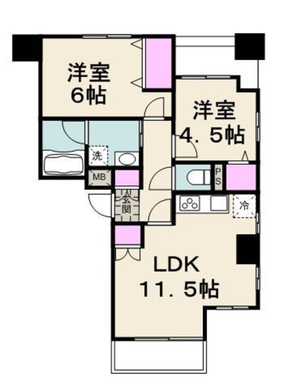 間取図(平面図)(２面バルコニー)