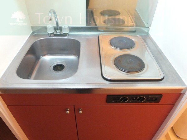 キッチン(２口電気コンロのほか電子レンジや２ドア冷蔵庫付)